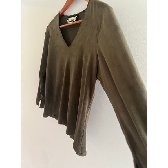 Loco Lindo Stretchy V-Neck 3/4 Sleeve Shirt Dark Green Size Medium JL - Picture 3 of 7